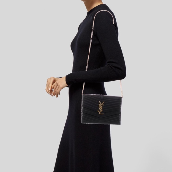 Saint Laurent YSL Monogram Sulpice Double Flap Wallet On Chain Calf Skin Bag - Picture 3 of 12